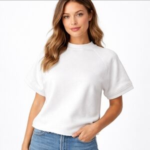 AG Adriano Goldschmied White Boxy Crop Sweatshirt S Quiet Luxury Elevated Basic